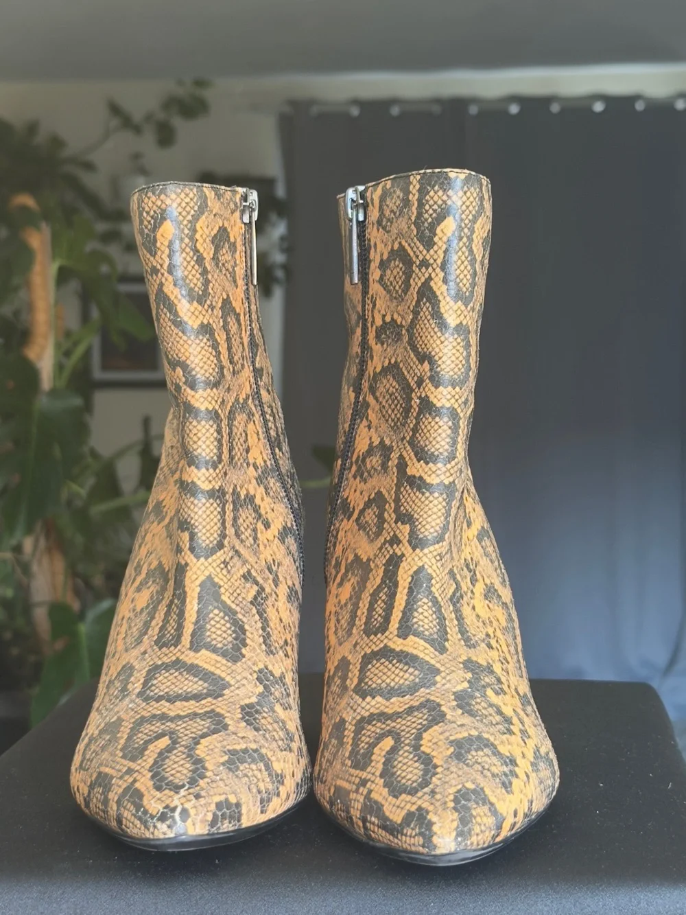 Aquatalia Florita Python Embossed Weatherproof Leather Booties Sz 7 US / 37 EU